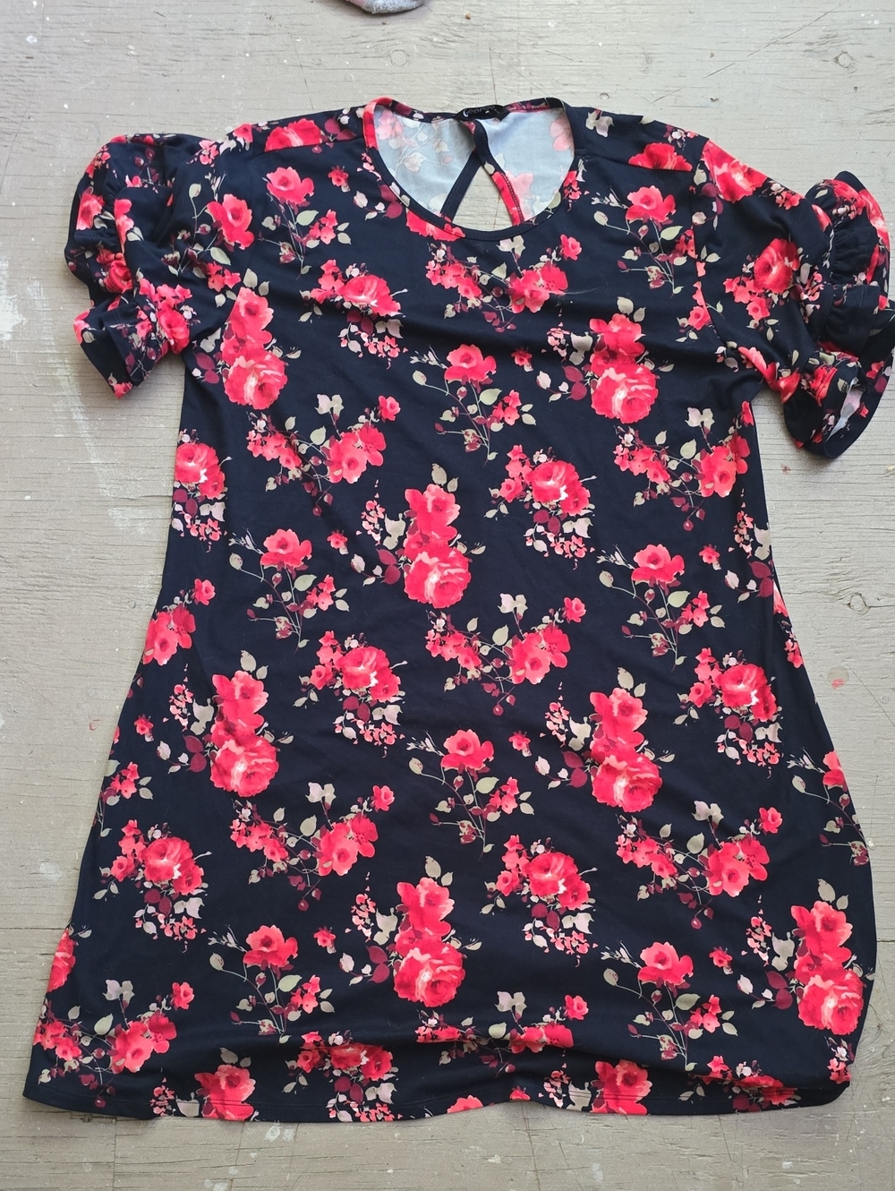 George Black Mini Dress with Pink Floral Pattern